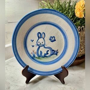 M.A.HADLEY, LUNCHPLATE, 8 3/4” DIAMETER, HAND-PAINTED “RABBIT&BUTTERFLY” SCENE.